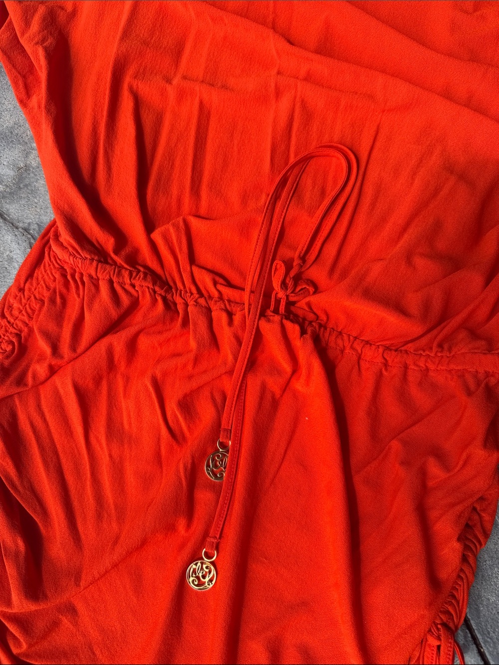 Luli Fama size MED coverup. Bright Orange Scoop-Neck Drawstring Dress - Picture 6 of 8